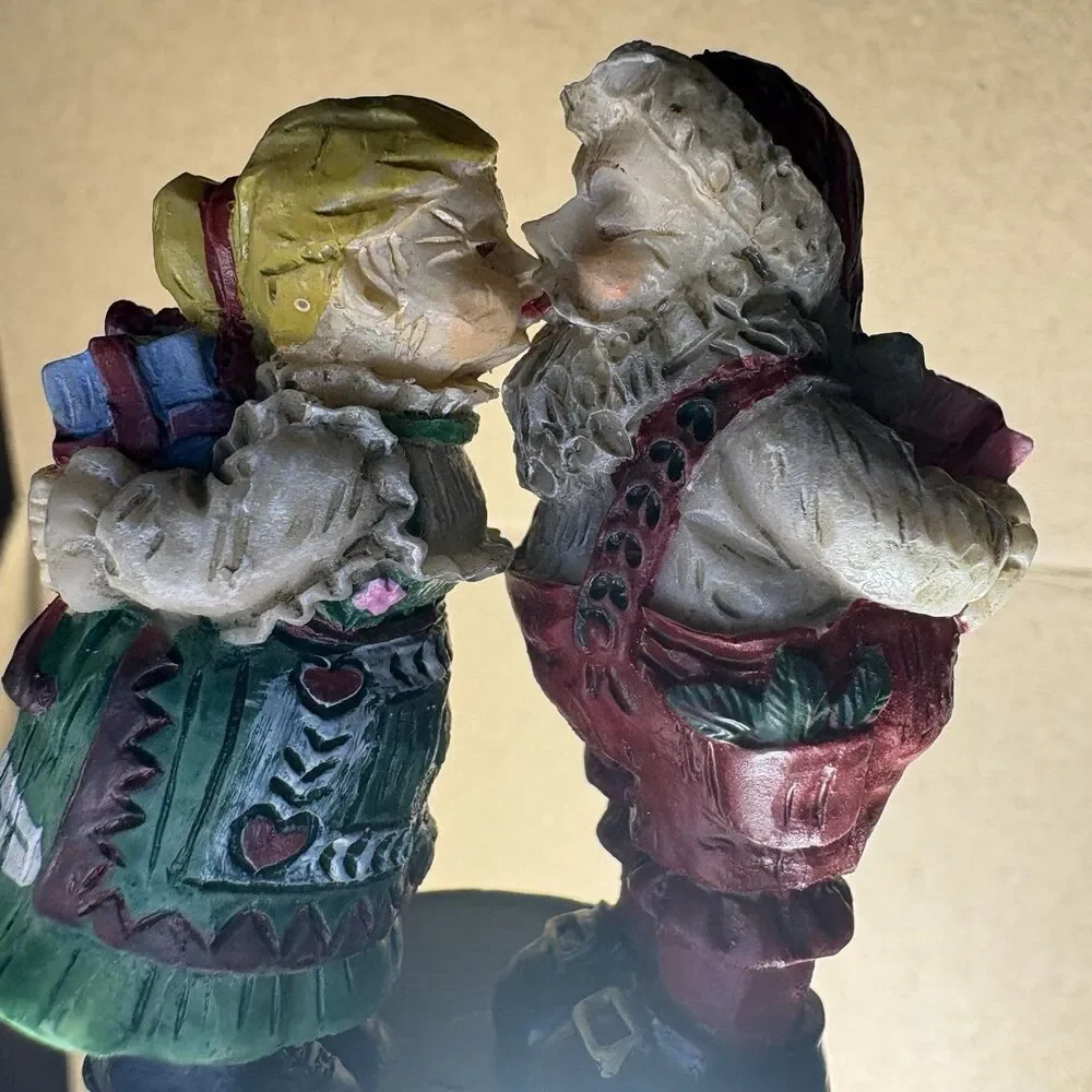 2 Vintage Christmas Lamp Finials Santa & Mrs. Claus Sneaking A Kiss!